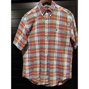 Ralph Lauren Mens Cotton Blake Button Down Shirt Plaid Short Sleeve Casual SZ M